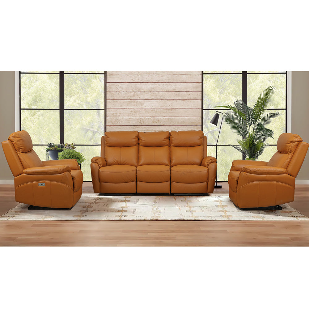Buy the Carson Powered Leather Recliner Sofa Set Orange Online