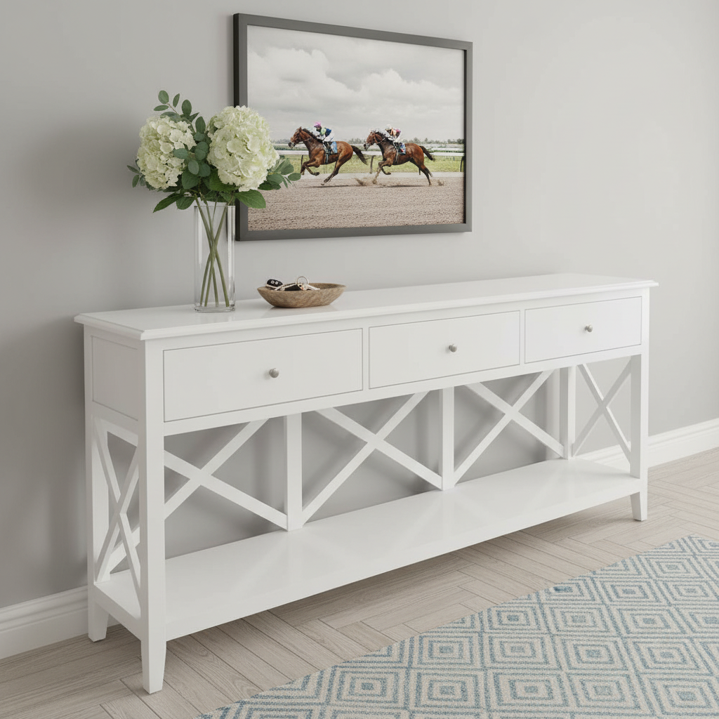Buy Hampton White Timber Drawer Console Hall Table Online in