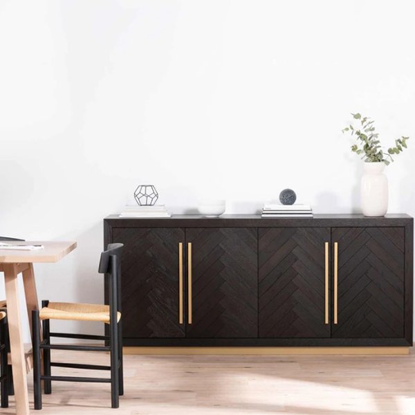 Wilma Wide 180cm Wooden Sideboard - Peppercorn and Brass