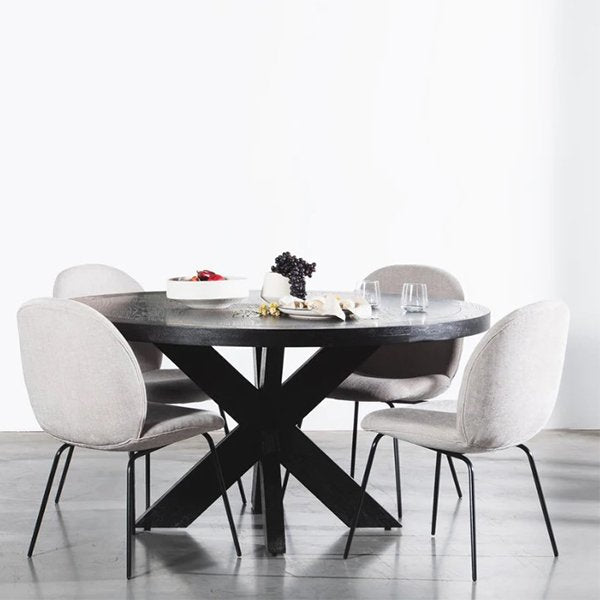 Darrel 1.5m Round Wooden Dining Table - Full Black