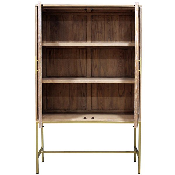 Hendry Oak Wood & Rattan 2 Door Cabinet