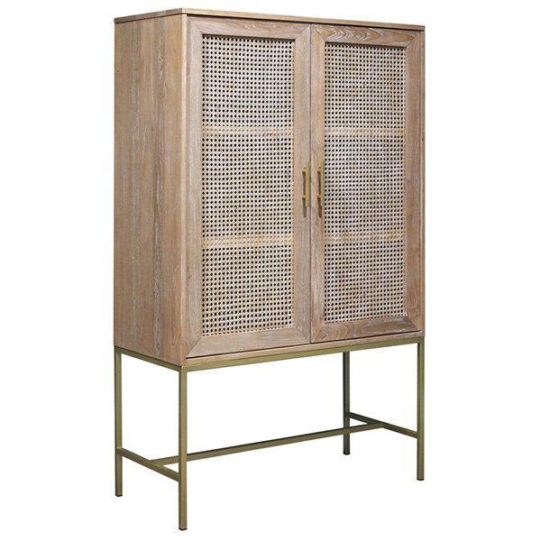 Hendry Oak Wood & Rattan 2 Door Cabinet