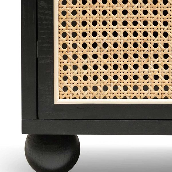 Haley Wooden Side Table with Rattan Front - Black