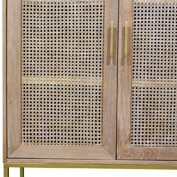 Hendry Oak Wood & Rattan 2 Door Cabinet