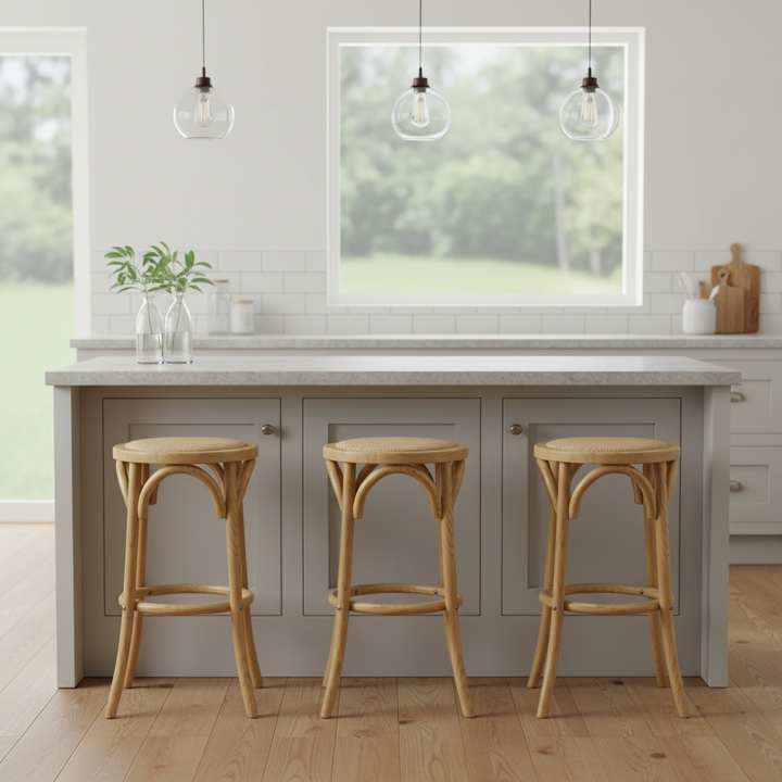 65cm Luca Wood & Rattan Barstool - Natural