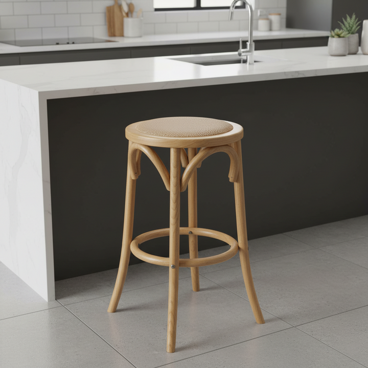 65cm Luca Wood & Rattan Barstool - Natural