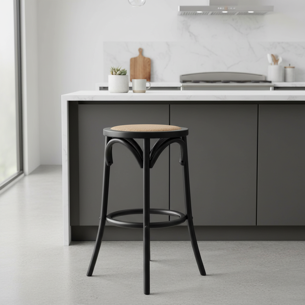 65cm Luca Wood & Rattan Barstool – Black