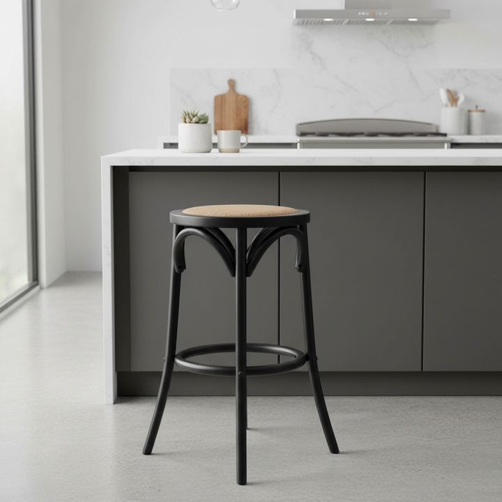 65cm Luca Wood & Rattan Barstool – Black