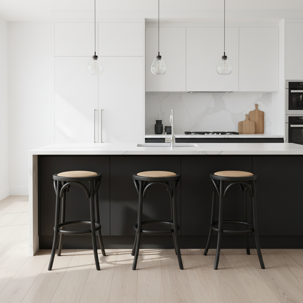 65cm Luca Wood & Rattan Barstool – Black