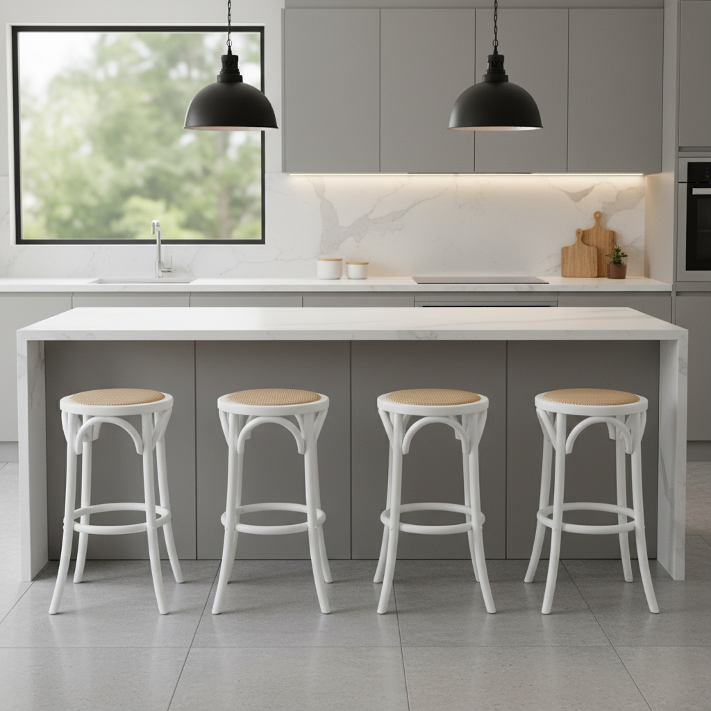 65cm Luca Wood & Rattan Barstool – White