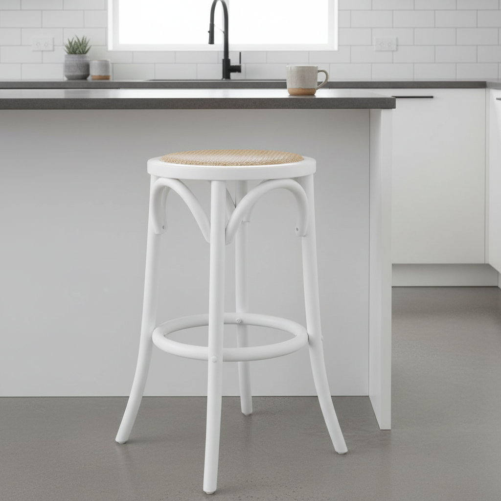 65cm Luca Wood & Rattan Barstool – White