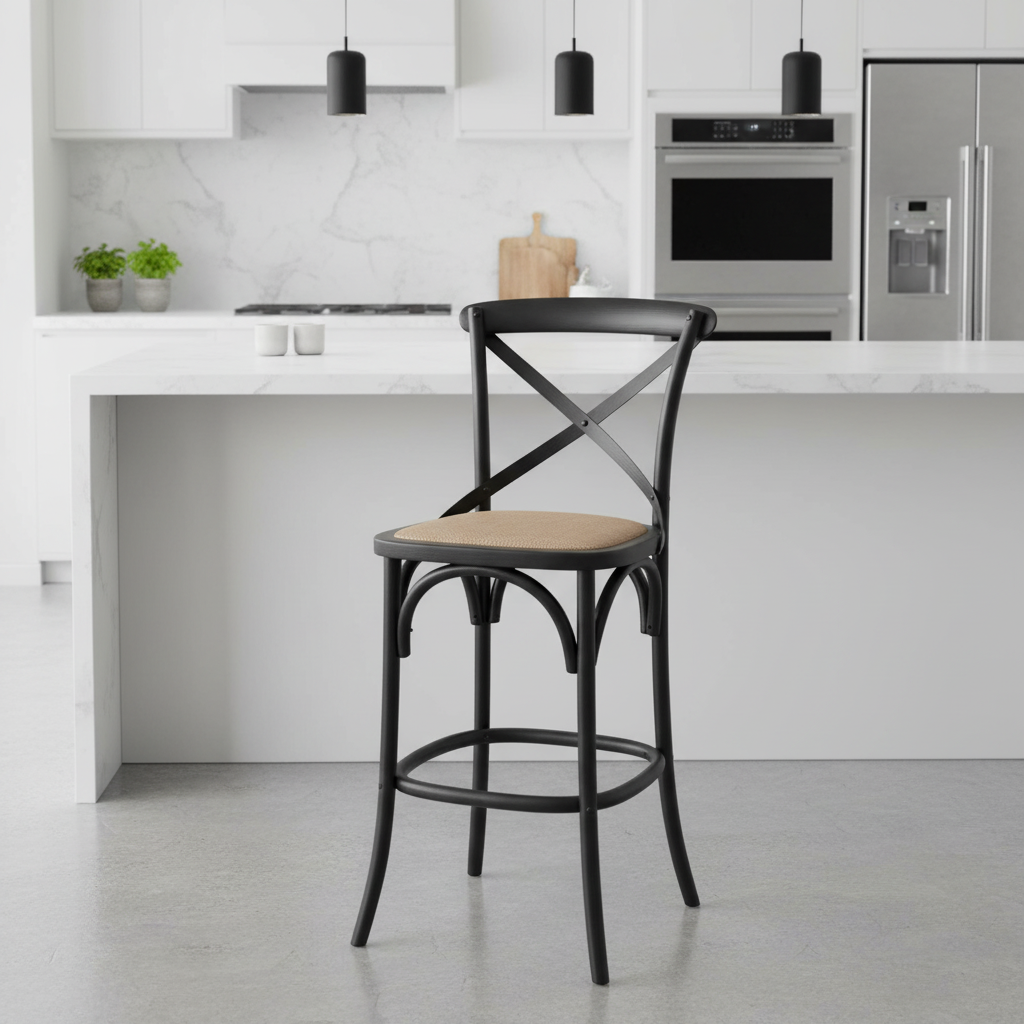 66cm Bella Cross Back Barstool - Black