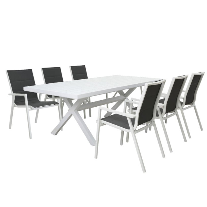 6 Seater Kos Aluminium Outdoor Dining Table Set - White