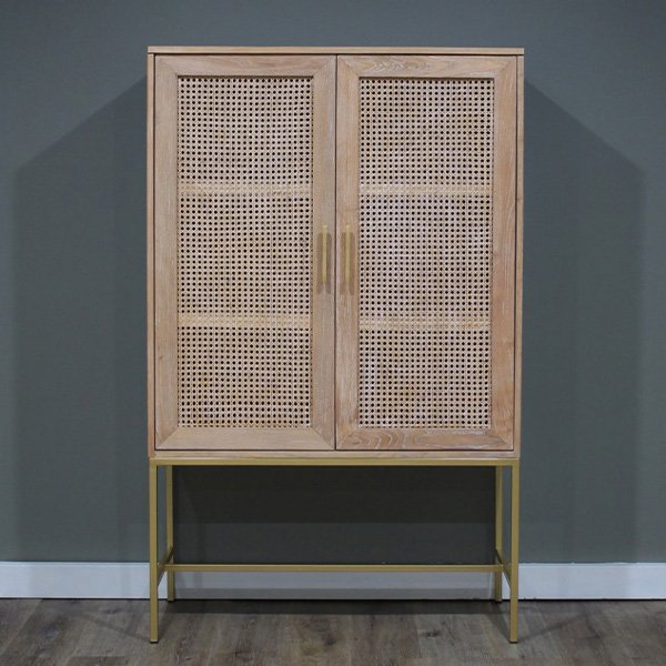 Hendry Oak Wood & Rattan 2 Door Cabinet