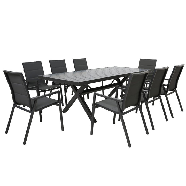 8 Seater Kos Aluminium Outdoor Dining Table Set - Charcoal