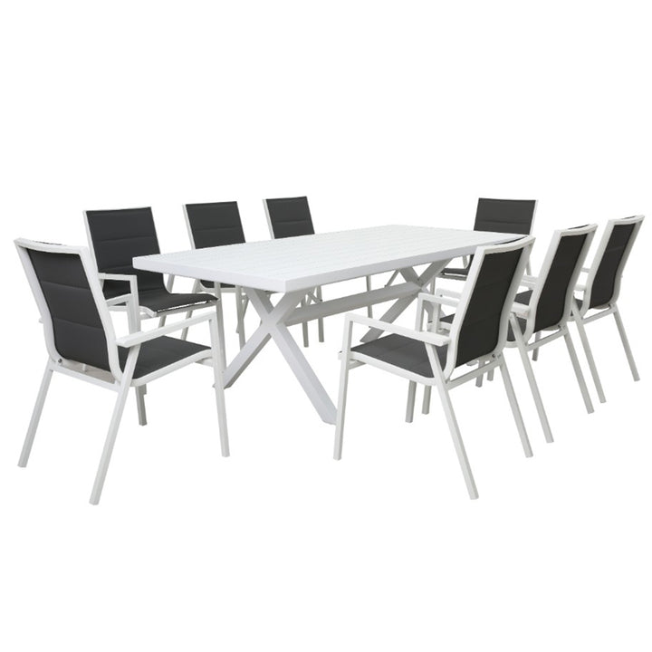 8 Seater Kos Aluminium Outdoor Dining Table Set - White