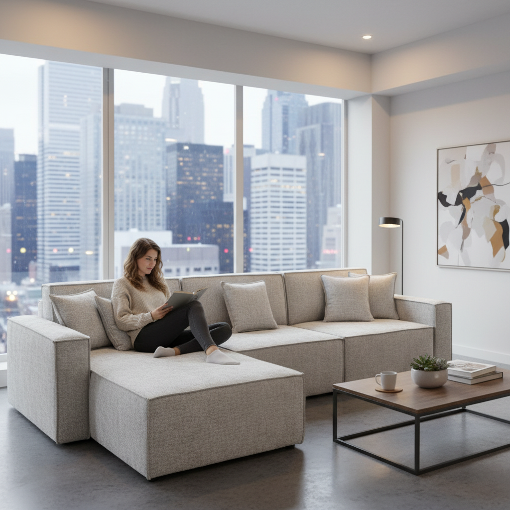 Apartment Fabric Modular Sofa - Pearl