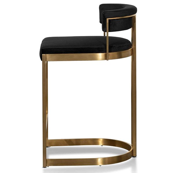 Adela Black Velvet Bar Stool - Golden Base