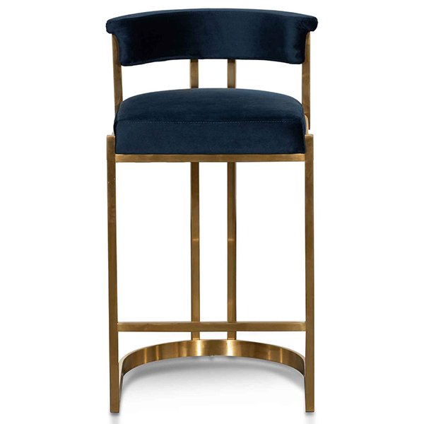 Adela Indigo Velvet Bar Stool - Golden Base