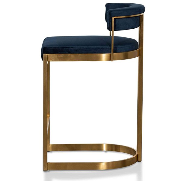 Adela Indigo Velvet Bar Stool - Golden Base