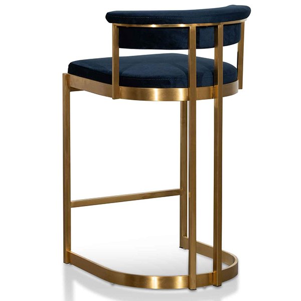 Adela Indigo Velvet Bar Stool - Golden Base