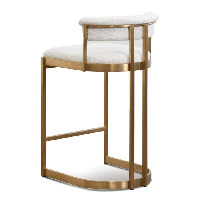 Adela Ivory White Boucle Bar Stool - Brushed Gold Base