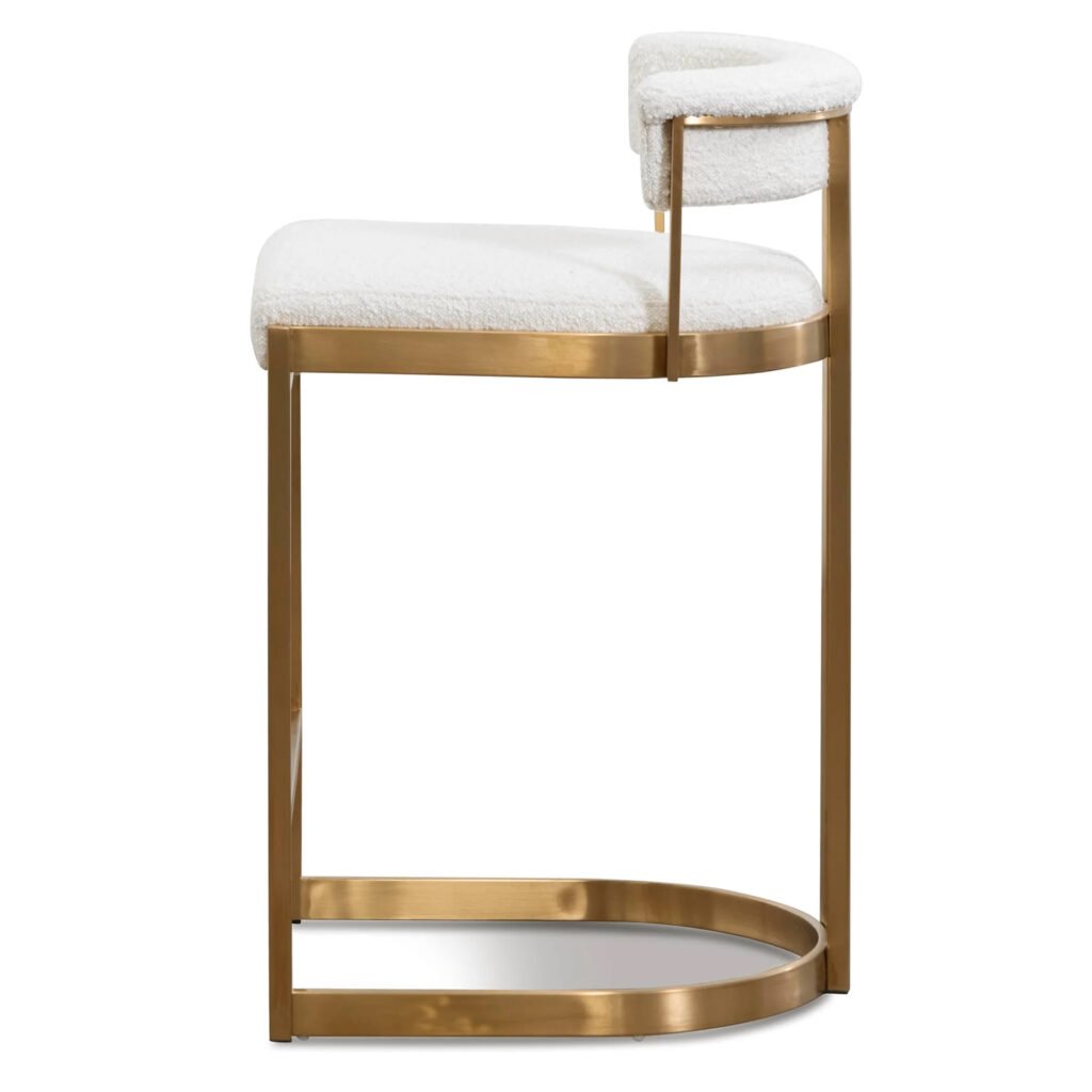 Adela Ivory White Boucle Bar Stool - Brushed Gold Base