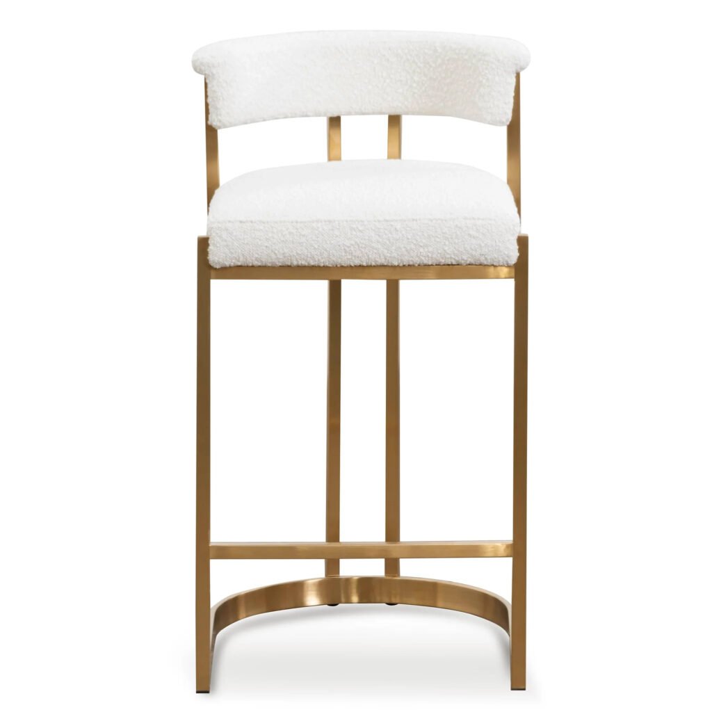 Adela Ivory White Boucle Bar Stool - Brushed Gold Base