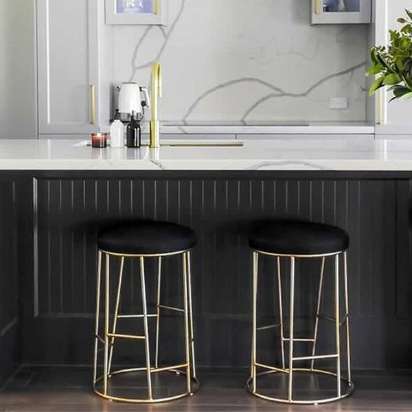 Aiden Gold Steel Kitchen Stool - Black Linen