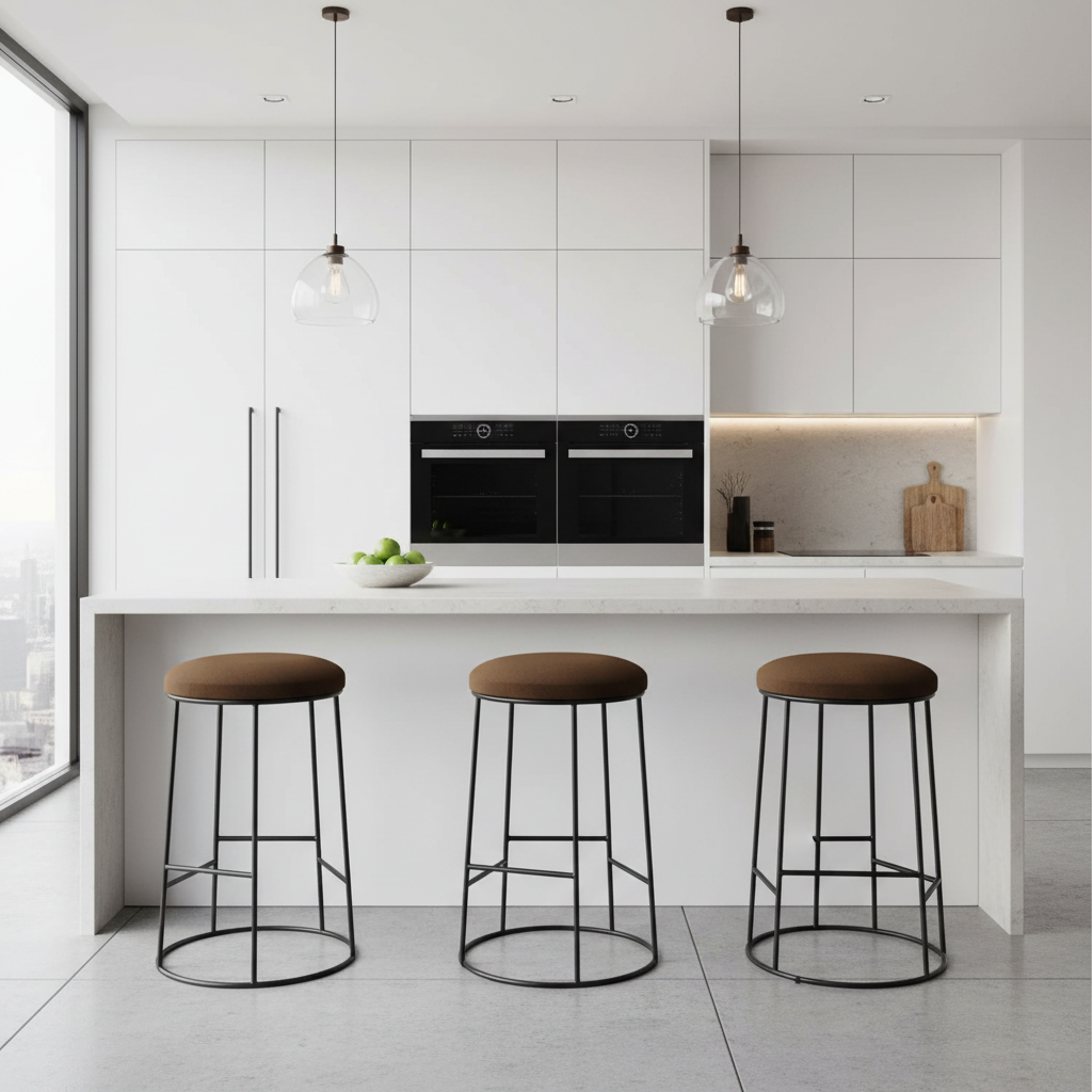 Aiden Black Steel Kitchen Stool - Dark Chocolate Velvet