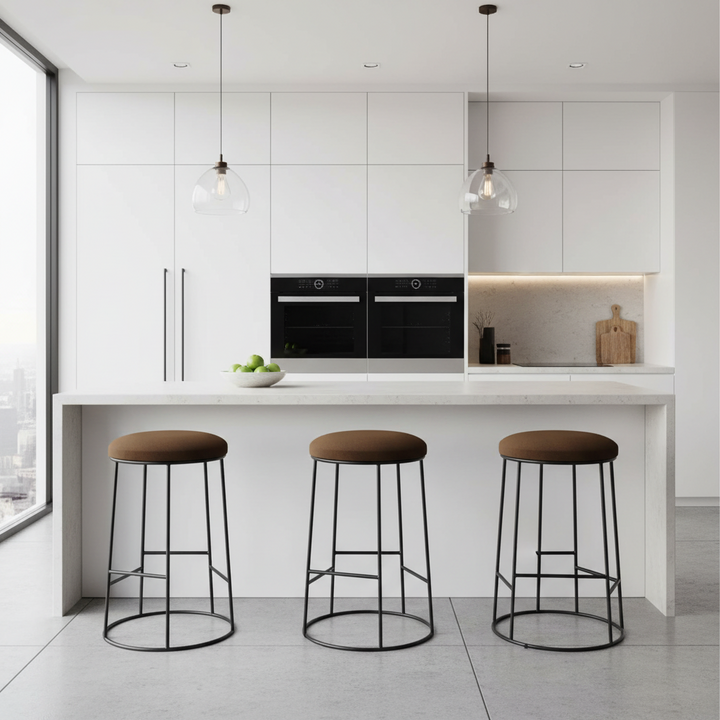 Aiden Black Steel Kitchen Stool - Dark Chocolate Velvet