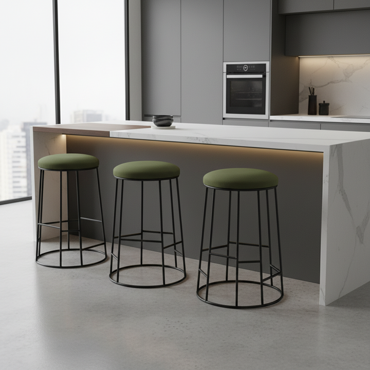 Aiden Black Steel Kitchen Stool - Moss Velvet