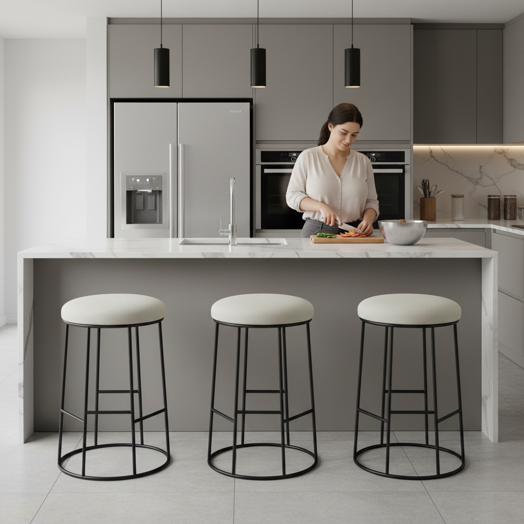 Aiden Black Steel Kitchen Stool - Speckle Ecru