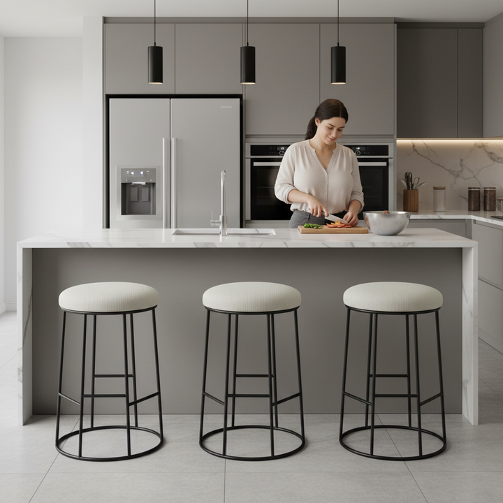 Aiden Black Steel Kitchen Stool - Speckle Ecru