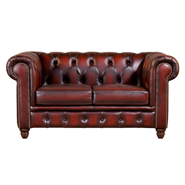Max Chesterfield 2 Seater Leather Sofa - Leather Antique Red