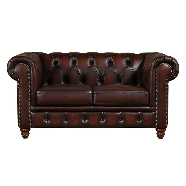 Max Chesterfield 2 Seater Leather Sofa - Leather Antique Brown