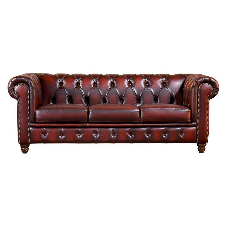 Max Chesterfield 3 Seater Leather Sofa - Leather Antique Red