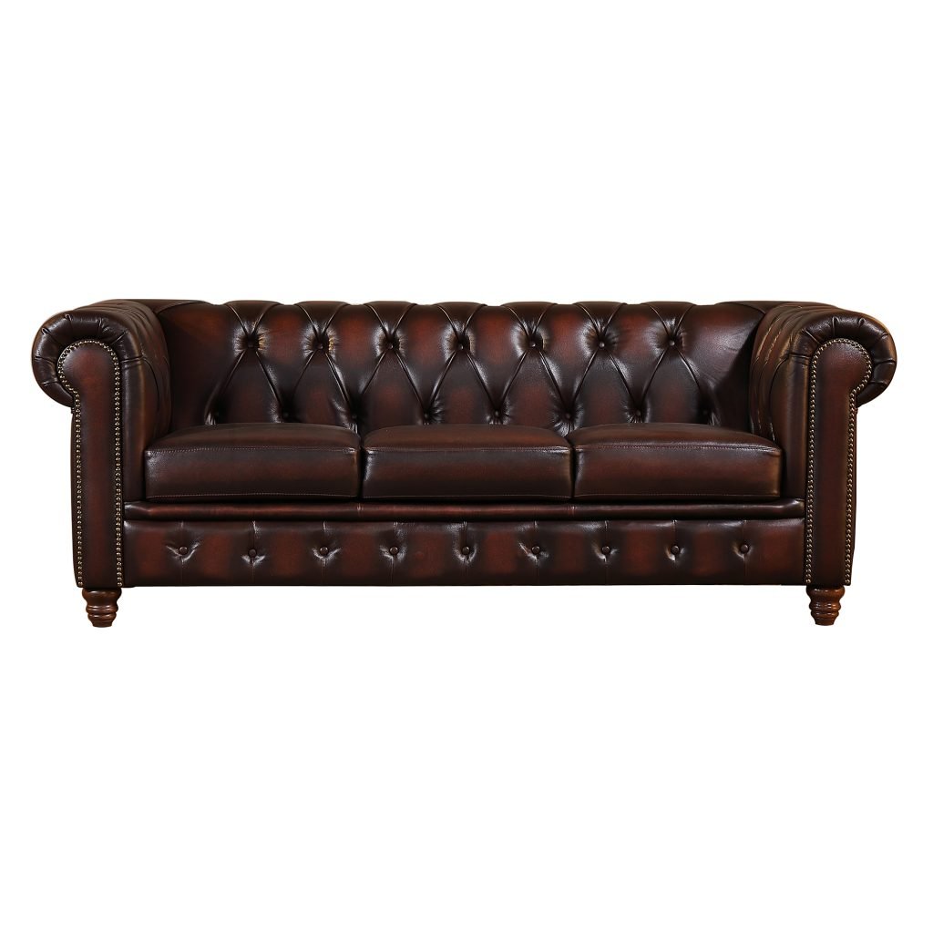 Max Chesterfield 3 Seater Leather Sofa - Leather Antique Brown