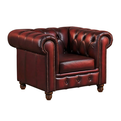 Max Chesterfield Leather Single Seater Armchair - Leather Antique Red
