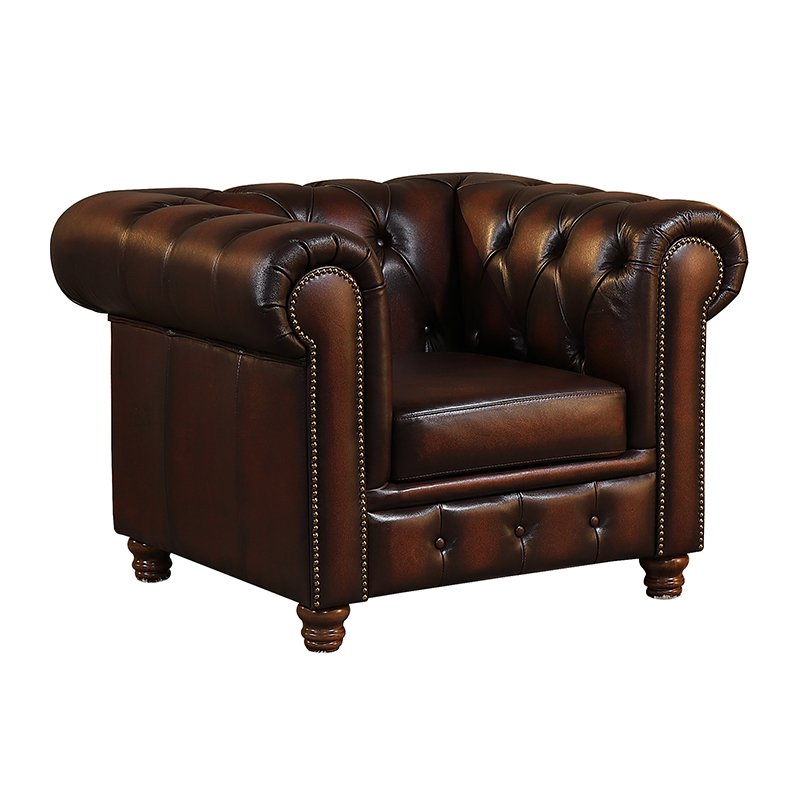 Max Chesterfield Leather Single Seater Armchair - Antique Brown