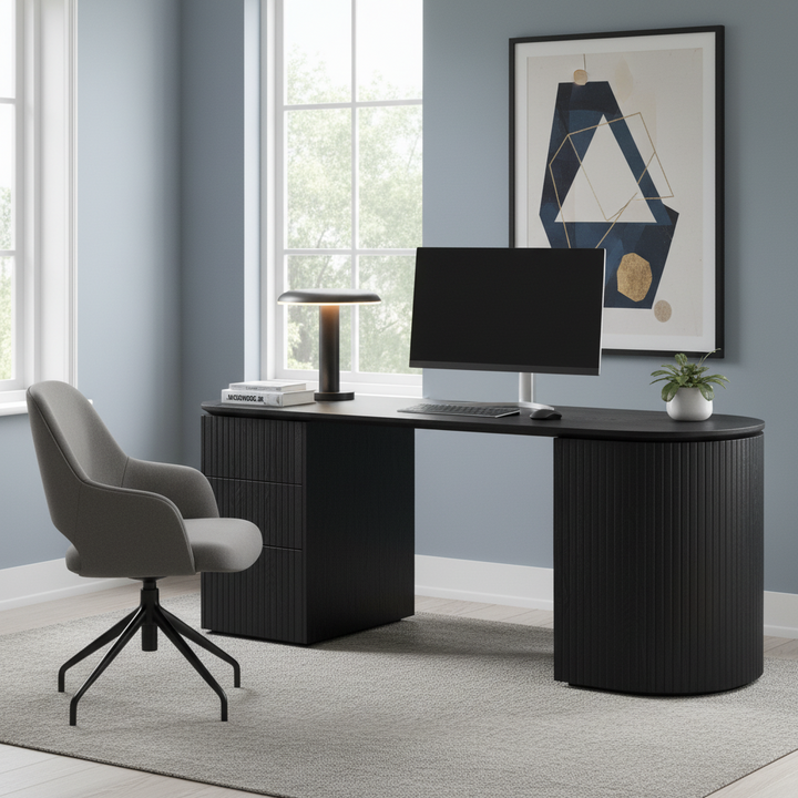 Albina 1.77m Left Drawer Office Desk - Black Oak