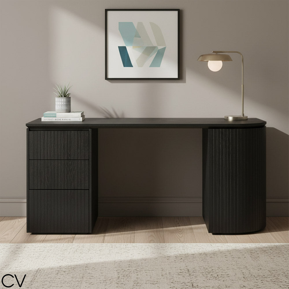 Albina 1.77m Left Drawer Office Desk - Black Oak