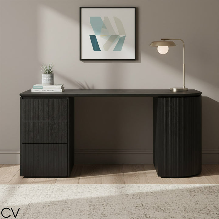 Albina 1.77m Left Drawer Office Desk - Black Oak