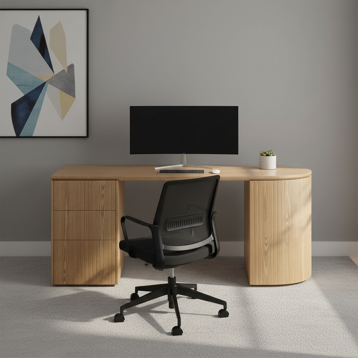 Albina 1.77m Left Drawer Office Desk - Natural Oak