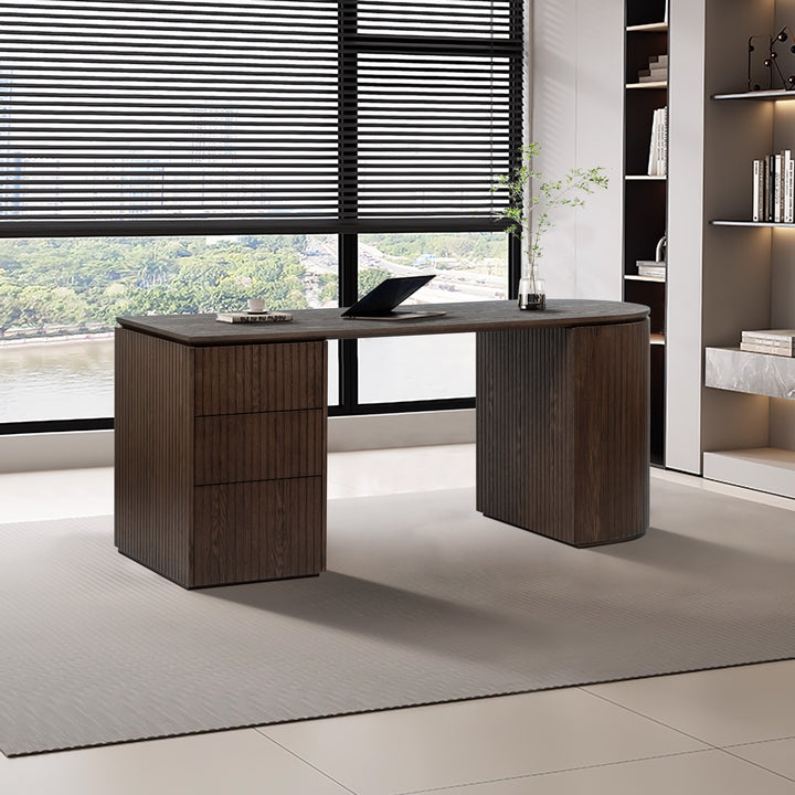 Albina 1.77m Left Drawer Office Desk - Walnut