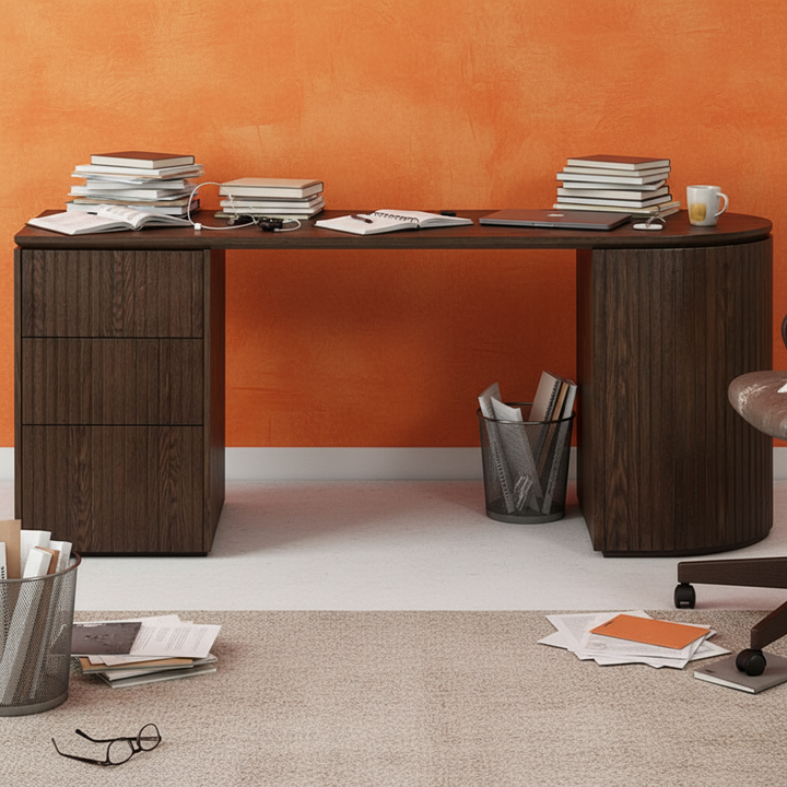 Albina 1.77m Left Drawer Office Desk - Walnut