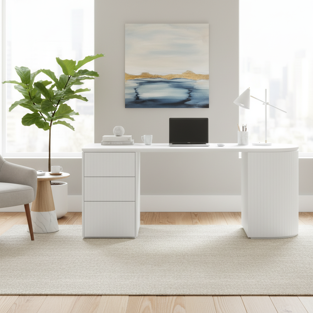 Albina 1.77m Left Drawer Office Desk - White