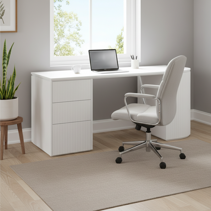Albina 1.77m Left Drawer Office Desk - White