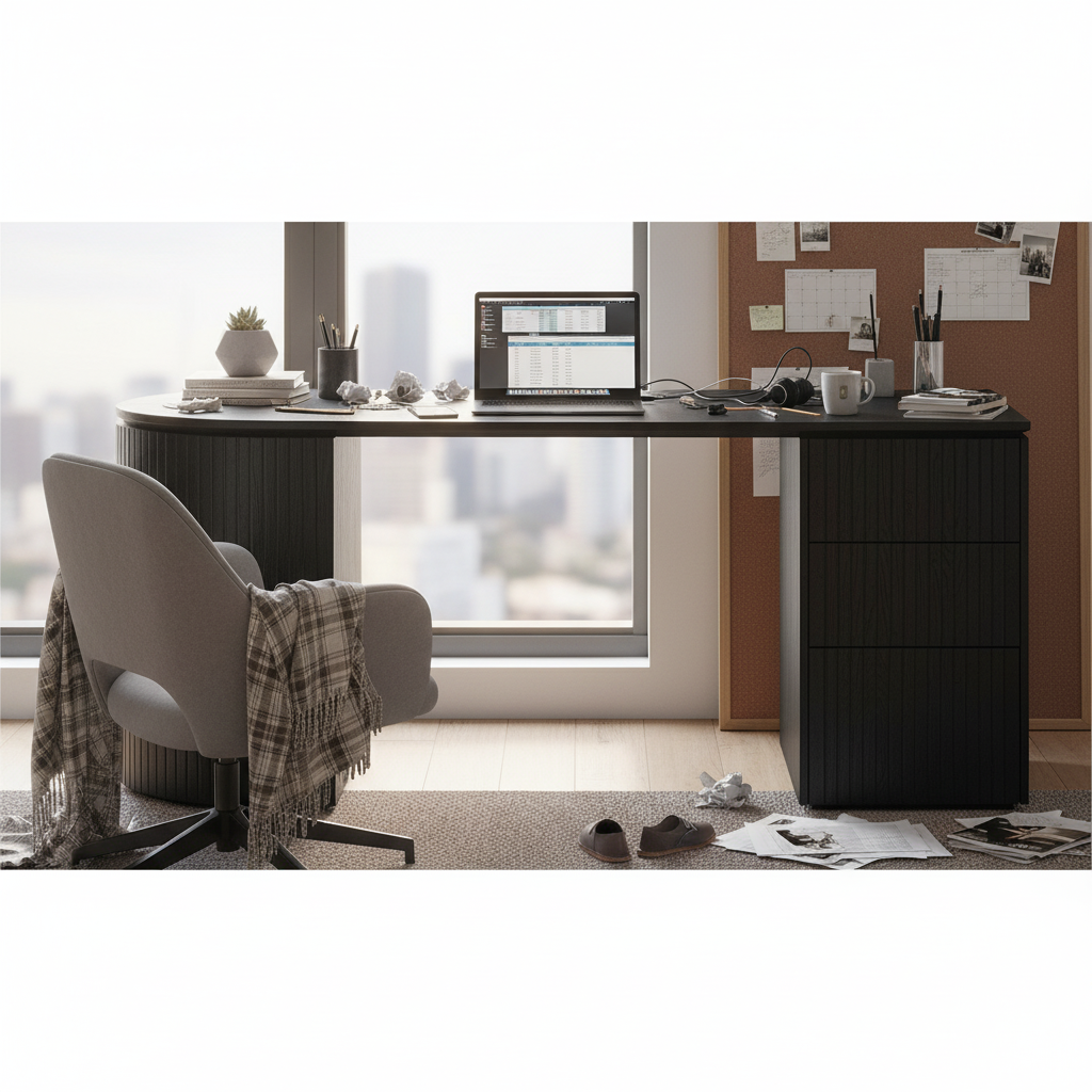 Albina 1.77m Right Drawer Office Desk - Black Oak