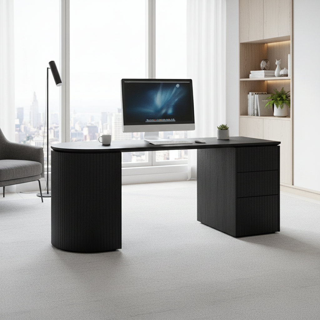 Albina 1.77m Right Drawer Office Desk - Black Oak